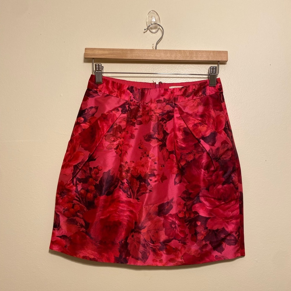 J. Crew Red Roses Print Floral A-Line Mini Skirt. Size 0